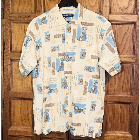 Newport Blue Island Shirt Men's M Yellow Hawaiian Button Up Short Sleeve Camp - Picture 1 of 8